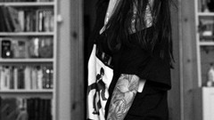 Eyes faces monochrome legs tattoos brunettes models portraits 