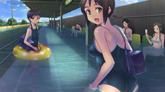 Eyes Green hair Anime brown swimsuit Manga school