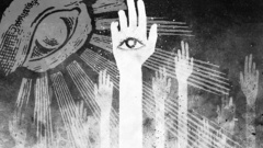 Eyes hands monochrome artwork