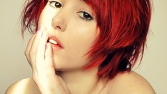 Eyes light woman close-up lips open mouth redheads