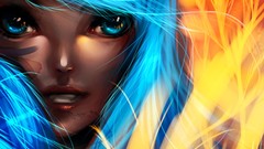 Eyes vampire Vampires long hair blue eyes digital art fantasy 