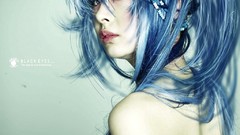 Eyes woman asians blue hair artwork