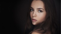 Eyes woman brown eyes brunettes bare shoulders over the shoulder