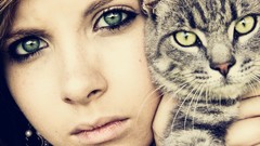 Eyes woman cats close-up faces