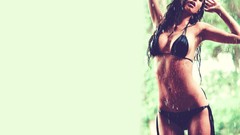 Eyes woman Celebrity wet water drops long hair brunettes models 