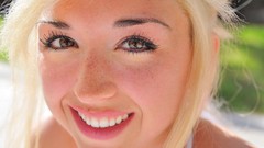 Eyes woman close-up faces blondes smiling brown eyes freckles 