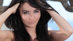 Eyes woman close-up faces blue eyes brunettes Olivia F