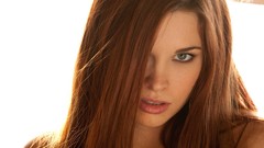 Eyes woman close-up faces long hair redheads hair in face 