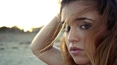 Eyes woman close-up young faces Beaches long hair brunettes 