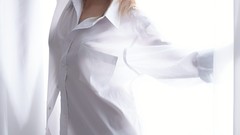 Eyes woman coffee legs blondes models Lada D white skirt