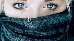 Eyes woman faces blondes masks scarfs blue eyes