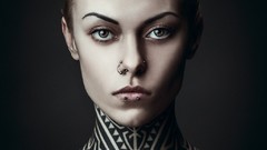 Eyes woman faces blondes tattoos piercings models portraits 