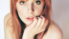 Eyes woman faces brunettes bangs redheads