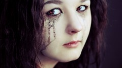 Eyes woman faces brunettes crying curly hair