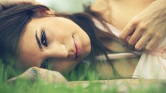Eyes woman faces brunettes lying down