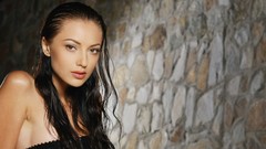 Eyes woman faces smiling long hair black hair anna sbitnaya 