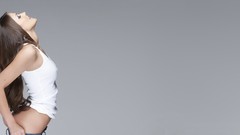 Eyes woman faces smiling long hair brunettes