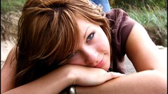 Eyes woman faces smiling long hair brunettes models lying down