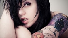 Eyes woman faces tattoos brunettes models