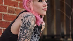 Eyes woman faces tattoos pink hair piercings pierced nose