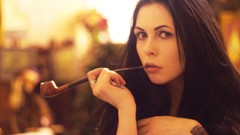 Eyes woman faces tattoos pipes brunettes models Russians