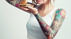 Eyes woman food stomach navel faces tattoos singers piercings 