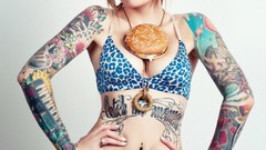 Eyes woman food stomach navel faces tattoos singers piercings 