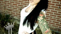 Eyes woman glasses tattoos brunettes