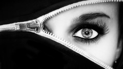 Eyes woman grayscale zippers