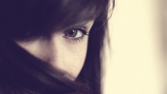 Eyes woman hair in face