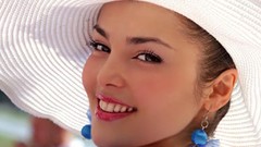 Eyes woman hats smiling brunettes singers models smiley face 