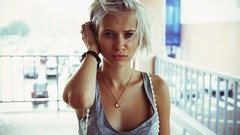 Eyes woman Hearts faces outdoors blondes necklaces