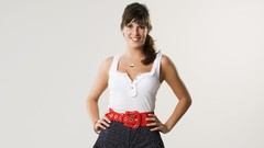 Eyes woman jeans lips smiling brunettes models bra Verity 