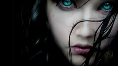 Eyes woman lips black background faces blue eyes brunettes