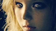 Eyes woman lips faces blondes long hair freckles face 