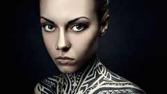 Eyes woman lips faces blondes tattoos piercings models Russians 