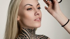 Eyes woman lips faces blondes tattoos piercings models Russians 