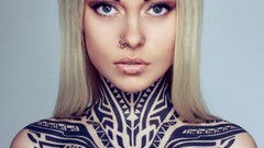 Eyes woman lips faces blondes tattoos piercings models Russians 