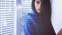 Eyes woman lips faces hoodies sunlight brunettes window panes