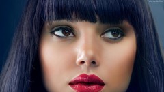 Eyes woman lips faces lipstick brown eyes brunettes red lipstick