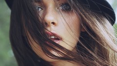 Eyes woman lips hats faces long hair blue eyes freckles open 