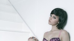 Eyes woman lips lingerie brunettes bra panties