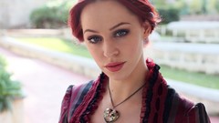 Eyes woman lips models redheads blurred background necklaces 