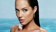 Eyes woman lips wet Angelina Jolie earrings brunettes