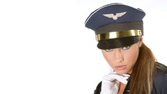 Eyes woman lips white background pilot brunettes uniforms models
