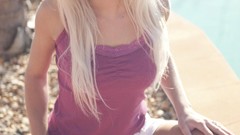 Eyes woman Shorts faces legs blondes smiling high heels Annely 