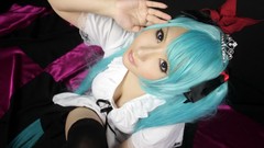 Eyes woman stockings asians blue hair models