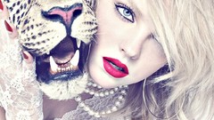 Eyes woman teeth faces Tigers lipstick