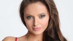 Eyes woman white background faces green eyes brunettes Dana 