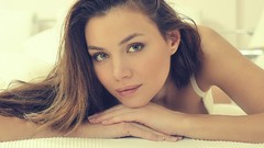 Eyes woman widescreen faces dual screen smiling long hair 